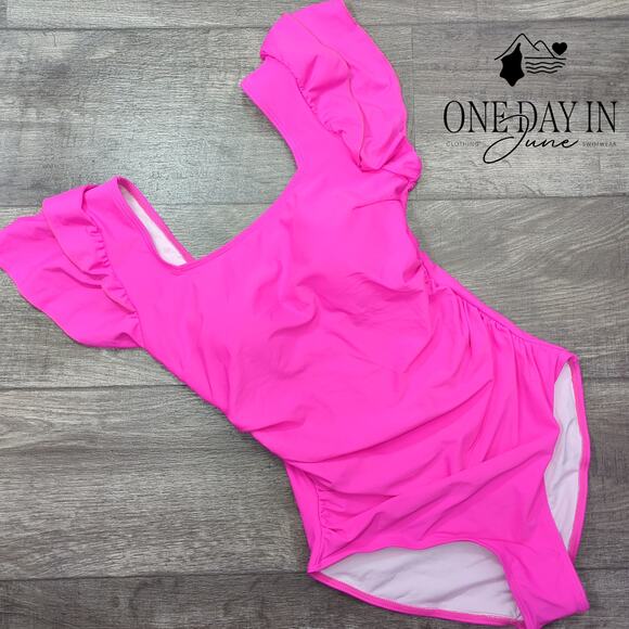 Eomenie Ruffle Shoulder One Piece Swimsuit Size S - Picture 3 of 7